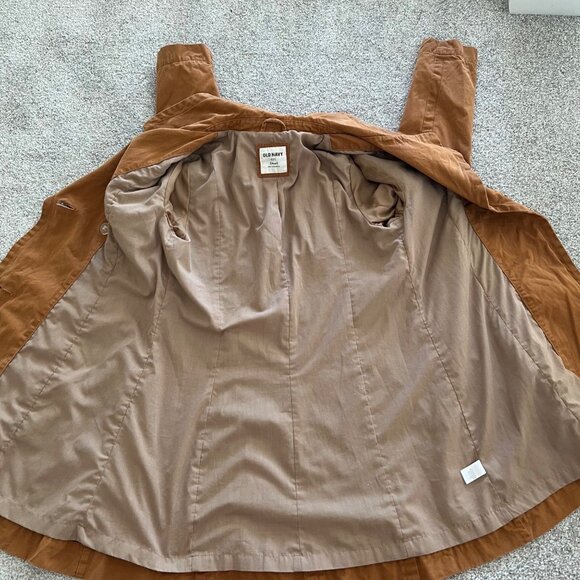 Old Navy Camel Caramel 100% Cotton Belted Double Breasted Trench Rain Coat Small - Picture 5 of 8
